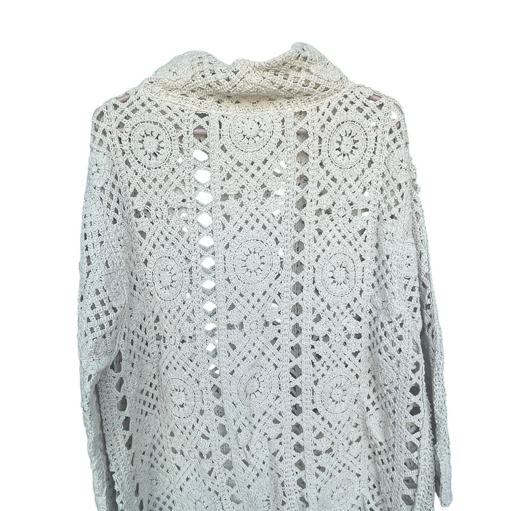 Boho Crochet Button Front Cardigan Cream Open Knit Beachy Oversized Sweater - Picture 3 of 12
